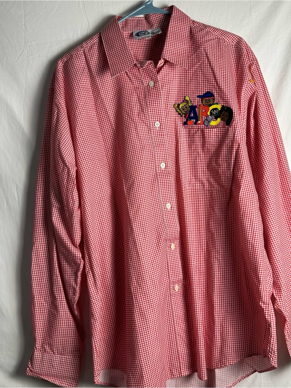Women’s LASOLAS  Red Gingham Button-Down Shirt with Embroidered Patch